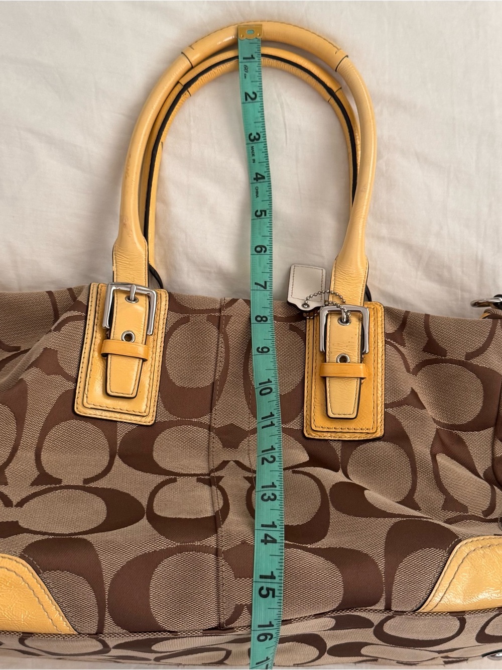Y2K Coach brown and yellow monogram handbag with buckle accents - Picture 7 of 8